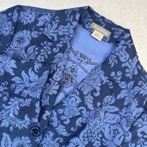 Tommy Bahama Blazer Womens M Blue Cotton Silk Damask Floral Brocade Jacket EUC